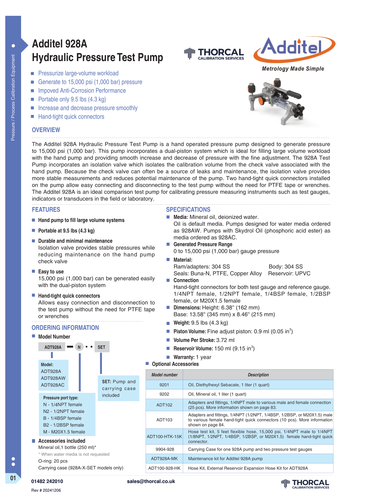 Additel 928A datasheet &ndash; page 1