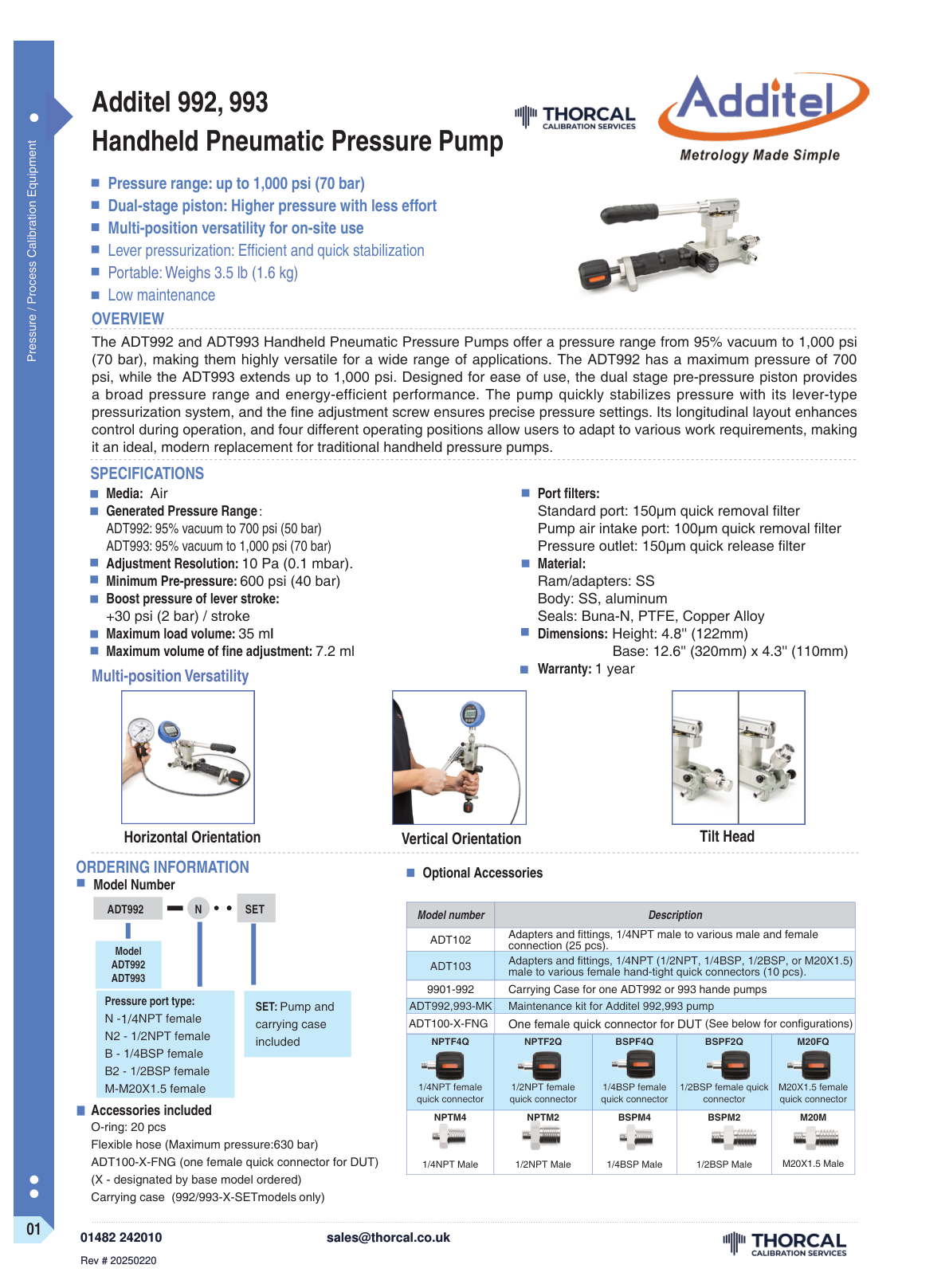 Additel 992/993 datasheet &ndash; page 1